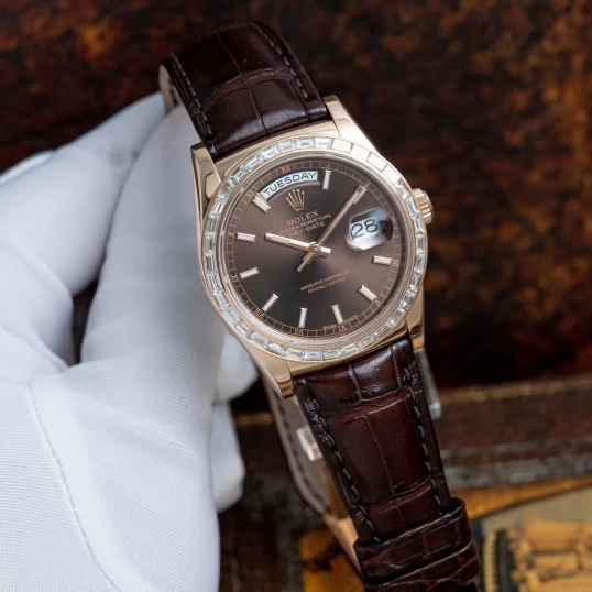 Rolex Oyster Perpetual Day-Date 36 Ref. 118135 Chocolate Diamond Baguette