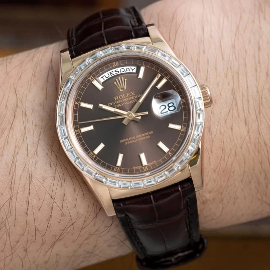 Rolex Oyster Perpetual Day-Date 36 Ref. 118135 Chocolate Diamond Baguette