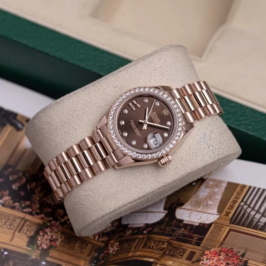 Rolex Oyster Perpetual Lady-Datejust Chocolate Dial Diamond Bezel 28mm – Ref. 279135RBR