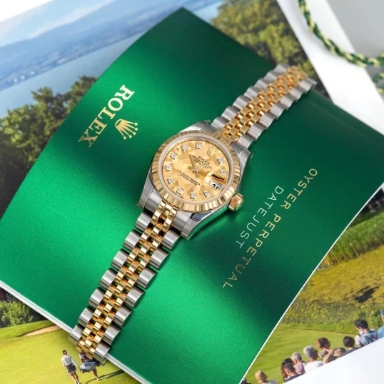 Rolex Oyster Perpetual Lady Datejust 26mm Ref. 179173 – Champagne Floral Dial Diamond