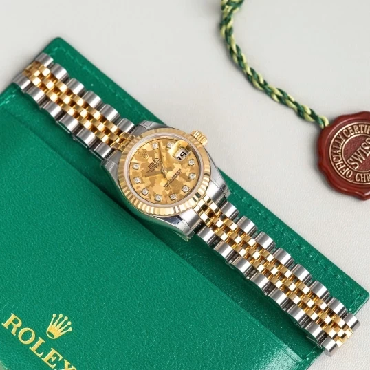 Rolex Oyster Perpetual Lady Datejust 26mm Ref. 179173 – Champagne Floral Dial Diamond
