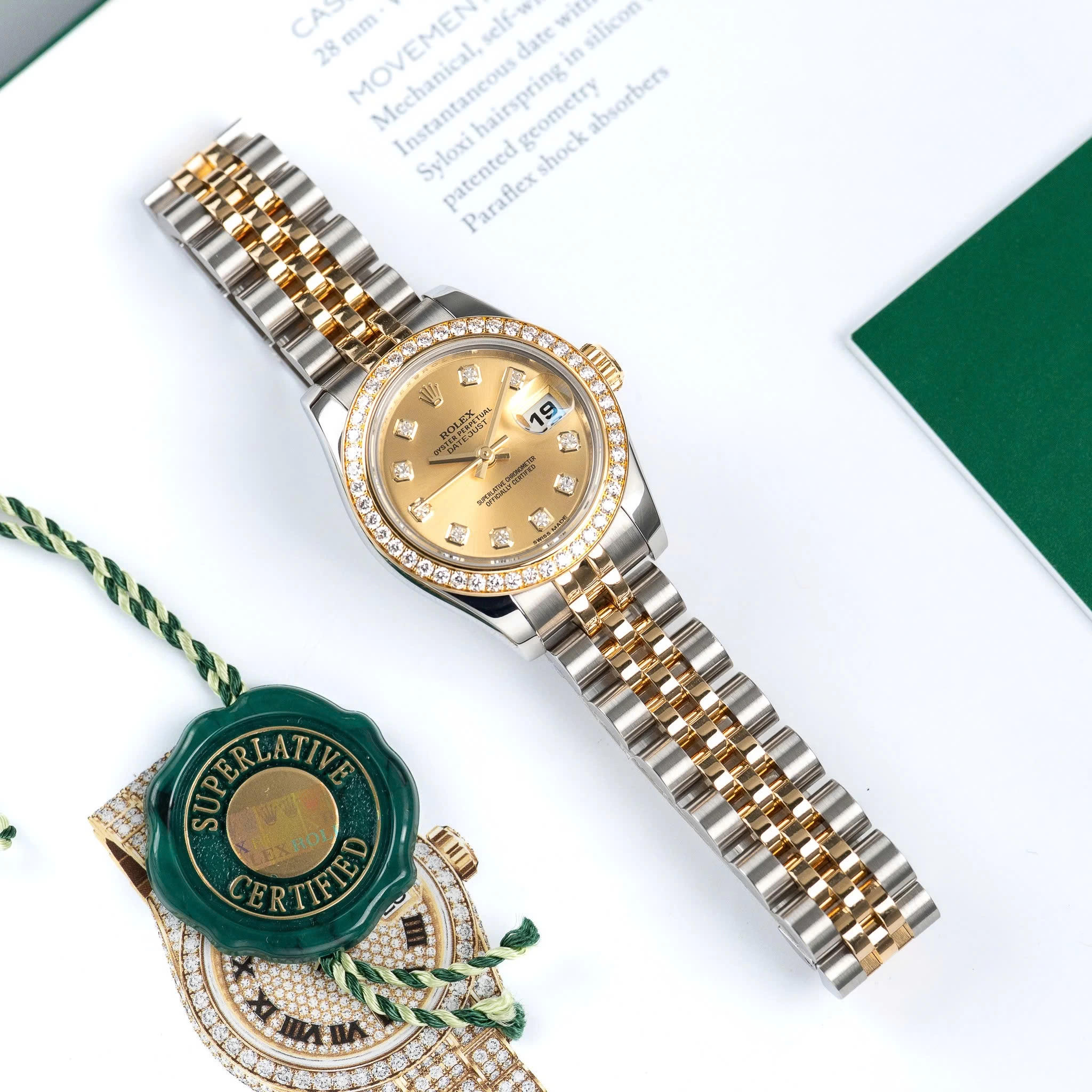 Rolex Oyster Perpetual Lady-Datejust 26mm Ref. 179383– Champagne Dial Diamond Bezel