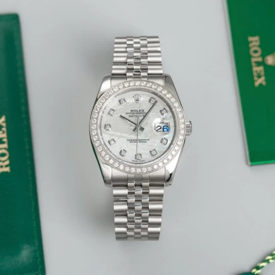 Rolex Datejust 36mm Ref. 116234 – White MOP Diamond Dial – Diamond Bezel