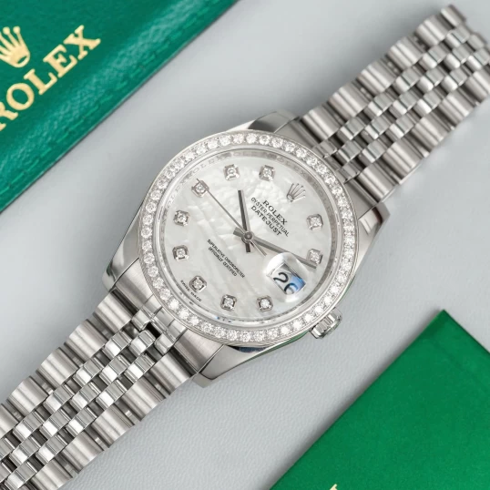Rolex Datejust 36mm Ref. 116234 – White MOP Diamond Dial – Diamond Bezel
