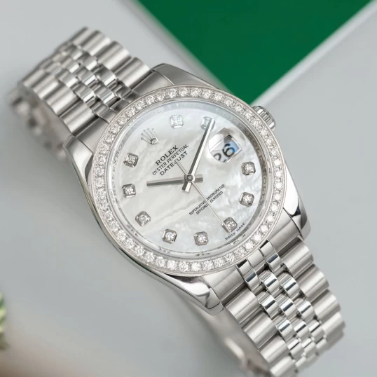 Rolex Datejust 36mm Ref. 116234 – White MOP Diamond Dial – Diamond Bezel