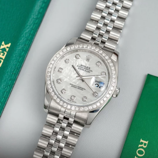 Rolex Datejust 36mm Ref. 116234 – White MOP Diamond Dial – Diamond Bezel