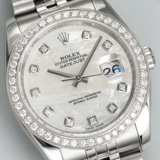 Rolex Datejust 36mm Ref. 116234 – White MOP Diamond Dial – Diamond Bezel