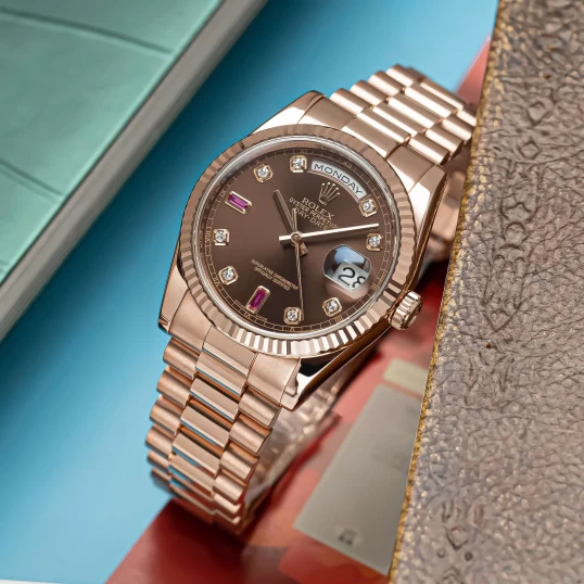 Rolex Oyster Perpetual Day-Date 36mm Ref. 118235 – Chocolate Diamond Ruby Dial