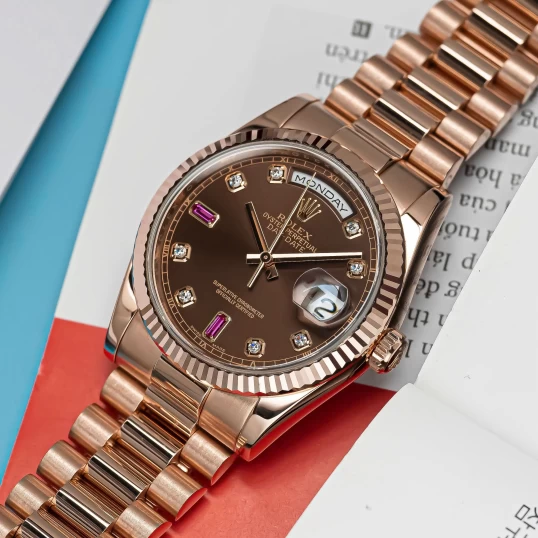 Rolex Oyster Perpetual Day-Date 36mm Ref. 118235 – Chocolate Diamond Ruby Dial