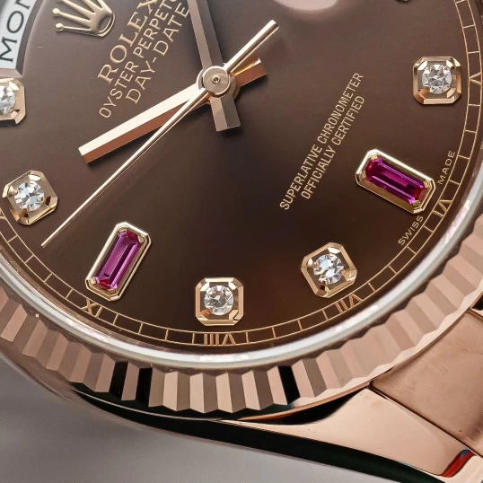 Rolex Oyster Perpetual Day-Date 36mm Ref. 118235 – Chocolate Diamond Ruby Dial