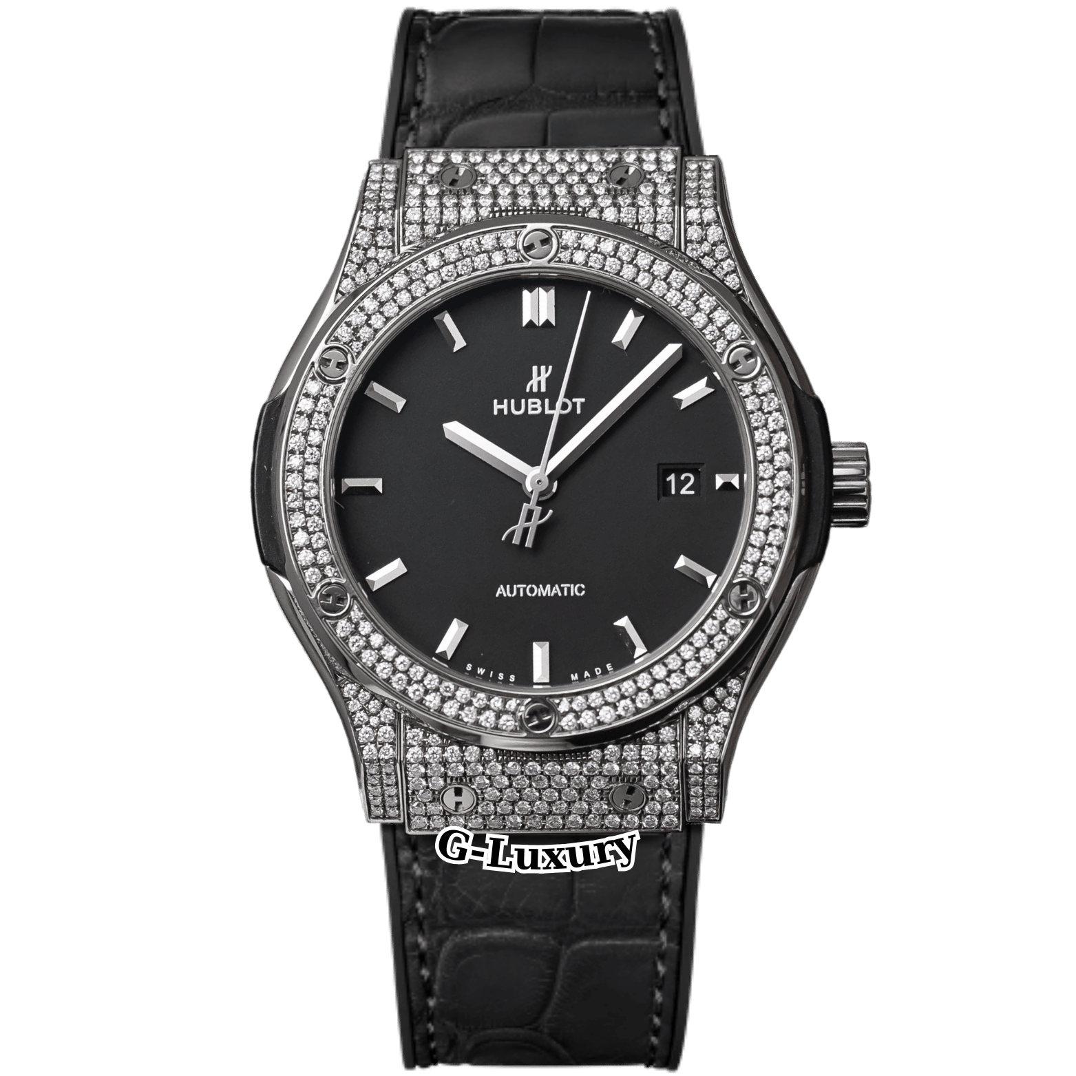 Hublot Classic Fusion Black Dial 42mm Custom Diamond Pave Setting